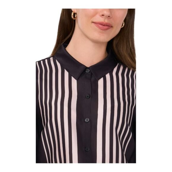 NEW Halogen Small Geo Boxed Black and White Striped Shirt Button-Up Retro Casual - Picture 4 of 15